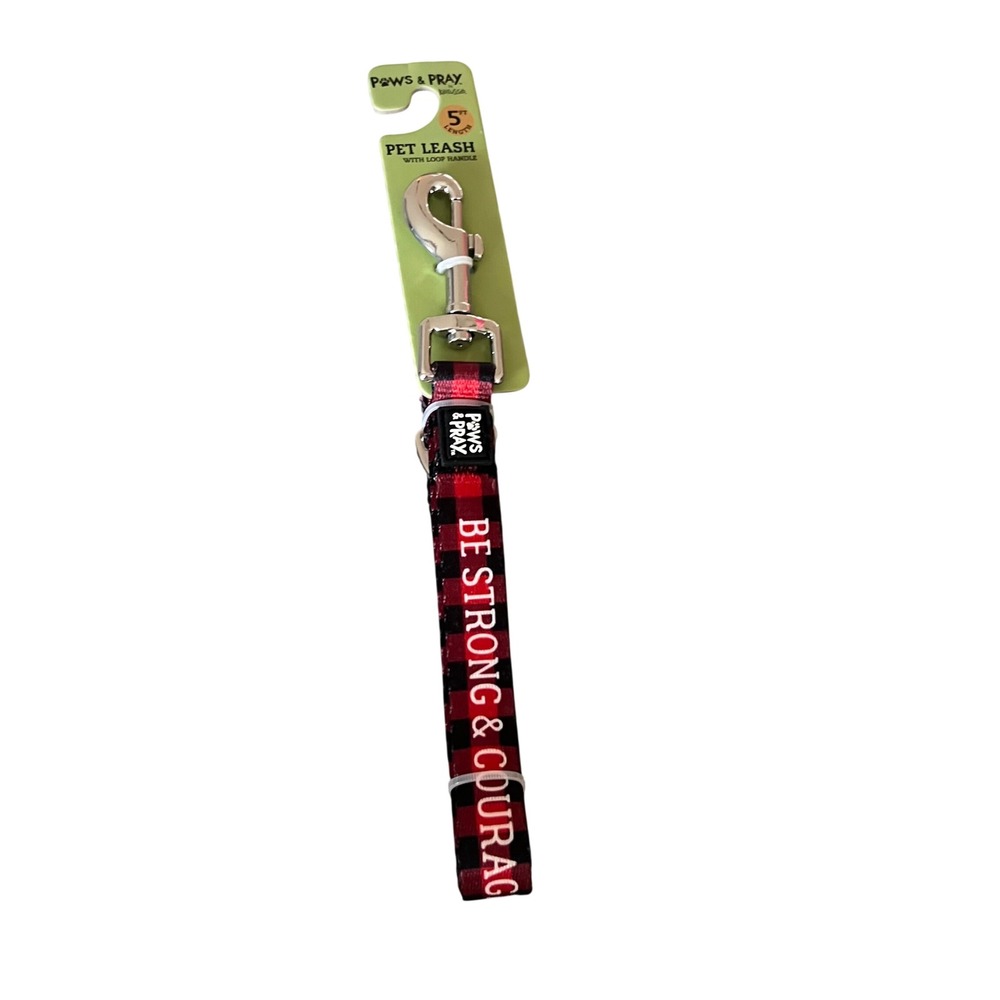 Kerusso Paws & Pray 5Ft Pet Leash Strong & Courageous Red Gingham NWT